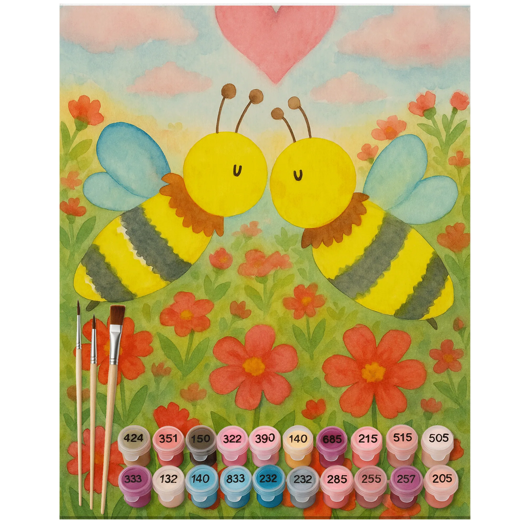 Paint by Numbers bee Love Design Malen nach Zahlen, Kunstwerk, Ausmalbild, Biene, Wespe, Hummel