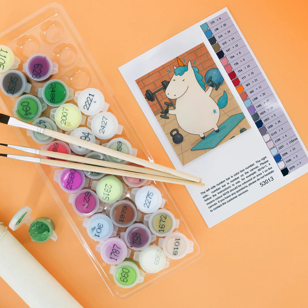 Malowanie według numerów jednorożec Fitness Design Baseln, Kreativität, Malen, Künstler, Malen nach Zahlen, Ausmalbild, DIY, Kunstwerk, Bastelidee, Einhorn, Einhörner, Einhorn Deko, Unicorn, Diät, Fitness, Gym, Sport, Geräte, Fitnessstudio, Pumpen, Abnehmen, Sixpack