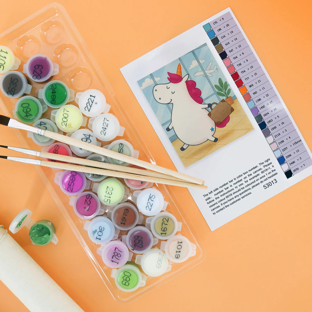 Paint by Numbers unicorn Suitcase Design Bastelidee, Malen nach Zahlen, Ausmalbild, Baseln, DIY, Künstler, Kreativität, Malen, Kunstwerk, Einhorn, Einhörner, Einhorn Deko, Unicorn, albern, Spaß, lustig, Koffer, Reise, Kind, witzig, Erwachsen, Gepäck, Verreisen, Abenteuer, unicorn