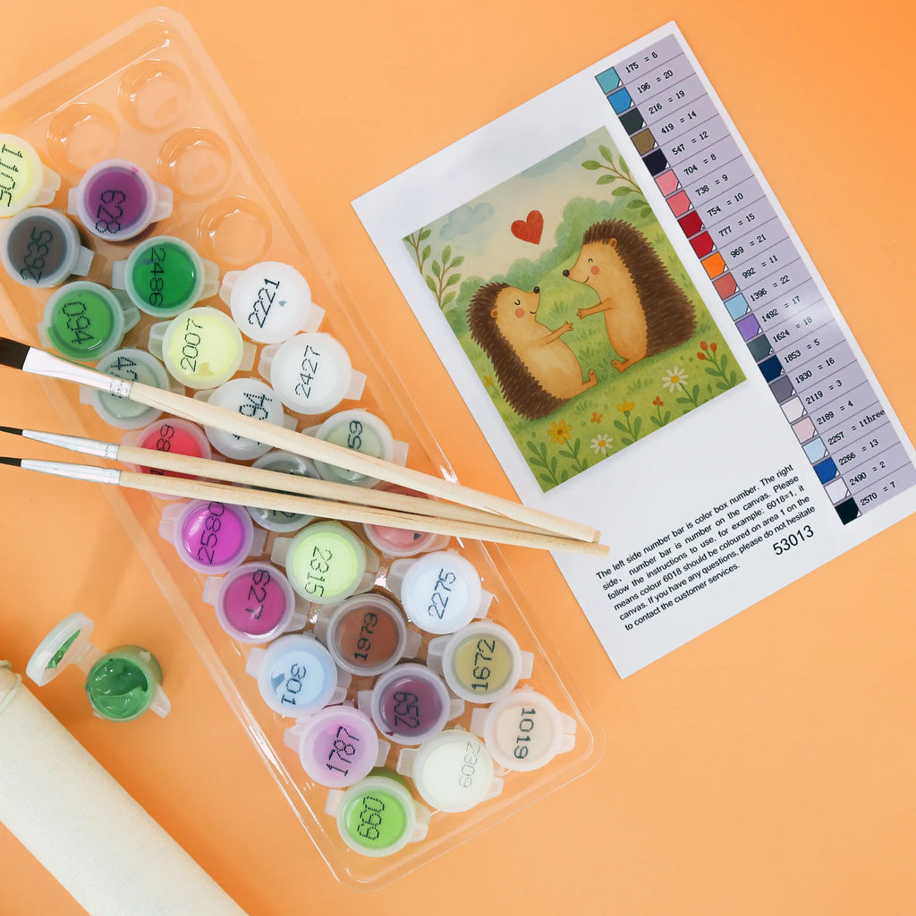 Paint by Numbers Hedgehogs in love Design Künstler, Ausmalbild, Kunstwerk, Bastelidee, Kreativität, Baseln, Malen nach Zahlen, Malen, DIY, Liebe, Partner, Freund, Freundin, Ehemann, Ehefrau, Heiraten, Verlobung, Heiratsantrag, Liebesgeschenk, Jahrestag, Hocheitstag, Liebesbeweis, Verheiratet, Hochzeitstag, Verlobt, Igel, Hochzeit, Verliebt, Geschenk