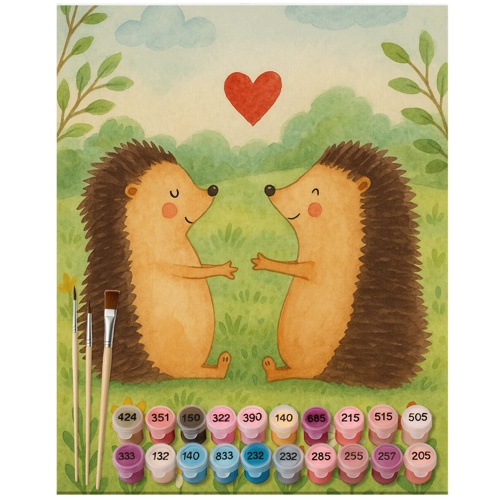 Paint by Numbers Hedgehogs in love Design Künstler, Ausmalbild, Kunstwerk, Bastelidee, Kreativität, Baseln, Malen nach Zahlen, Malen, DIY, Liebe, Partner, Freund, Freundin, Ehemann, Ehefrau, Heiraten, Verlobung, Heiratsantrag, Liebesgeschenk, Jahrestag, Hocheitstag, Liebesbeweis, Verheiratet, Hochzeitstag, Verlobt, Igel, Hochzeit, Verliebt, Geschenk