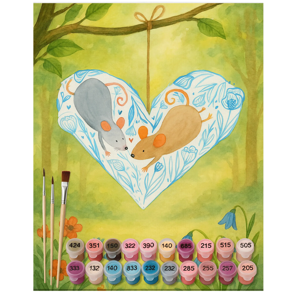 Paint by Numbers Mice heart Design Kreativität, Baseln, Malen, Malen nach Zahlen, Kunstwerk, Künstler, Bastelidee, DIY, Ausmalbild, Liebe, Partner, Freund, Freundin, Ehemann, Ehefrau, Heiraten, Verlobung, Heiratsantrag, Liebesgeschenk, Jahrestag, Hocheitstag, Mäuse, Liebesbeweis, Love, Hochzeit, Geschenk für zwei, Maus, Liebesbotschaft, Lieblingsmensch, Gemeinsamkeit