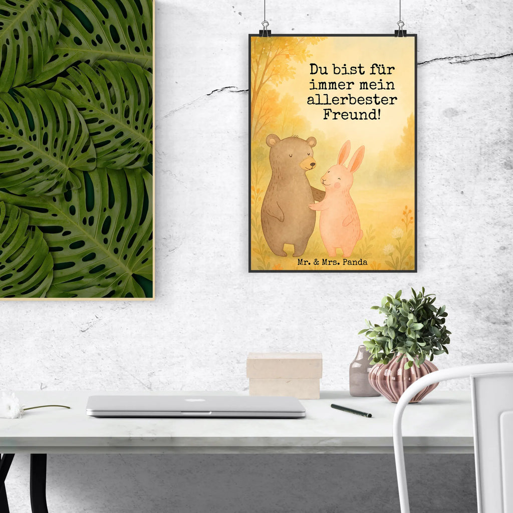 Poster bear and rabbit Embrace Design Poster, Wandposter, Bild, Wanddeko, Küchenposter, Kinderposter, Wanddeko Bild, Raumdekoration, Wanddekoration, Handgemaltes Poster, Mr. & Mrs. Panda Poster, Designposter, Kunstdruck, Posterdruck, Liebe, Partner, Freund, Freundin, Ehemann, Ehefrau, Heiraten, Verlobung, Heiratsantrag, Liebesgeschenk, Jahrestag, Hocheitstag, Freunde, bester Freund, Hase, Bär, Bärchen, best friends