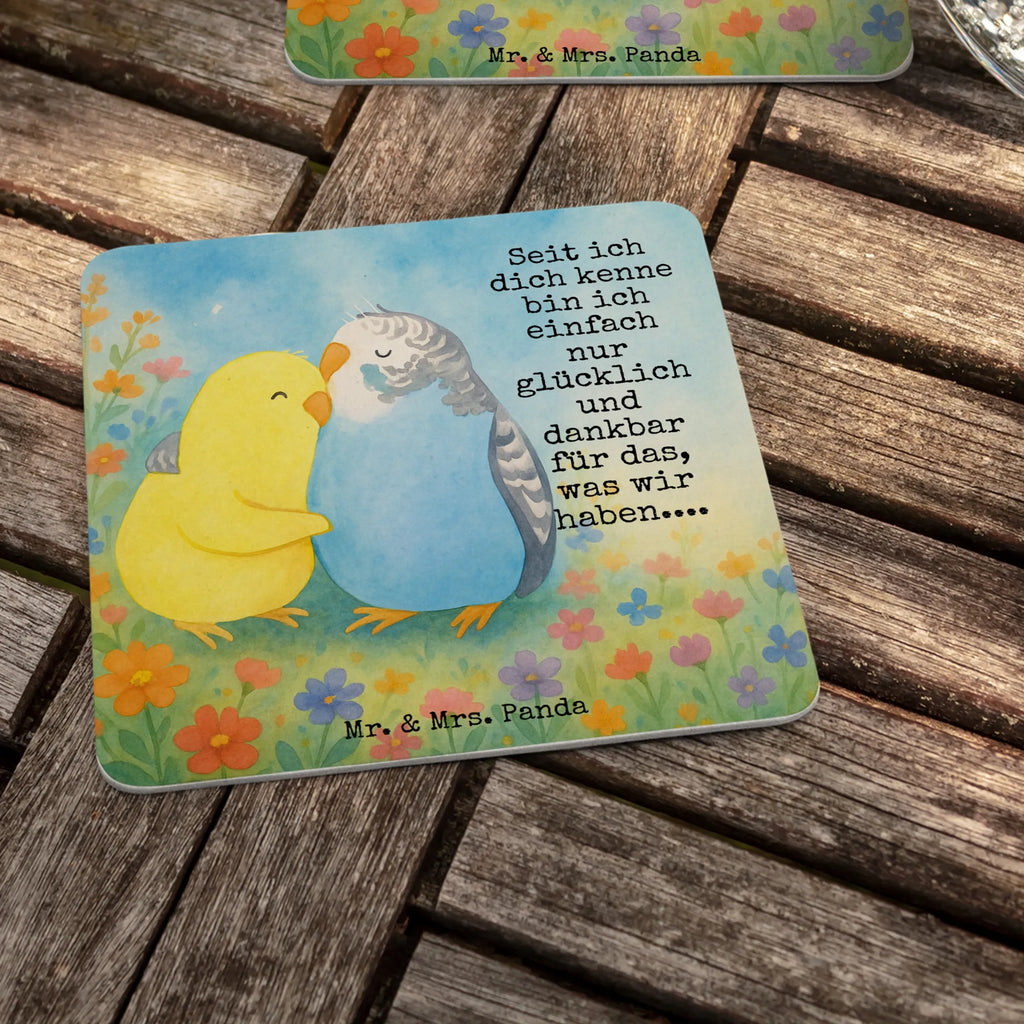 Coaster Parakeets in love Design Gastgeschenk Hochzeit, Hocheitstag, Jahrestag, Freund, Liebesgeschenk, Ehemann, Ehefrau, Liebe, Freundin, Partner, Heiratsantrag, Verlobung, Heiraten, Wellensittich, Kuscheln, Nähe, Vögel, Vertrauen