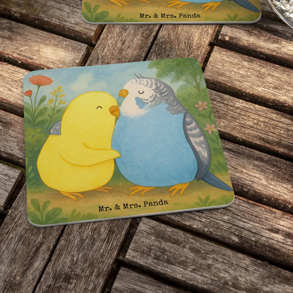 Coaster Parakeets in love Design Gastgeschenk Hochzeit, Hocheitstag, Jahrestag, Freund, Liebesgeschenk, Ehemann, Ehefrau, Liebe, Freundin, Partner, Heiratsantrag, Verlobung, Heiraten, Wellensittich, Kuscheln, Nähe, Vögel, Vertrauen
