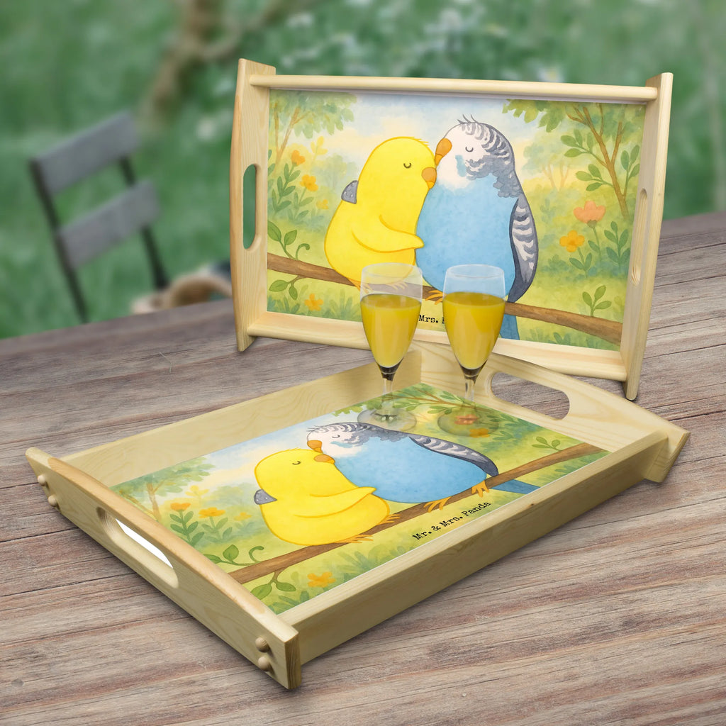 Serving tray Parakeets in love Design Frühstückstablett, Tablett, Holztablett, Küchentablett, Dekotablett, Serviertablett, Liebe, Partner, Freund, Freundin, Ehemann, Ehefrau, Heiraten, Verlobung, Heiratsantrag, Liebesgeschenk, Jahrestag, Hocheitstag, Vertrauen, Vögel, Wellensittich, Nähe, Kuscheln