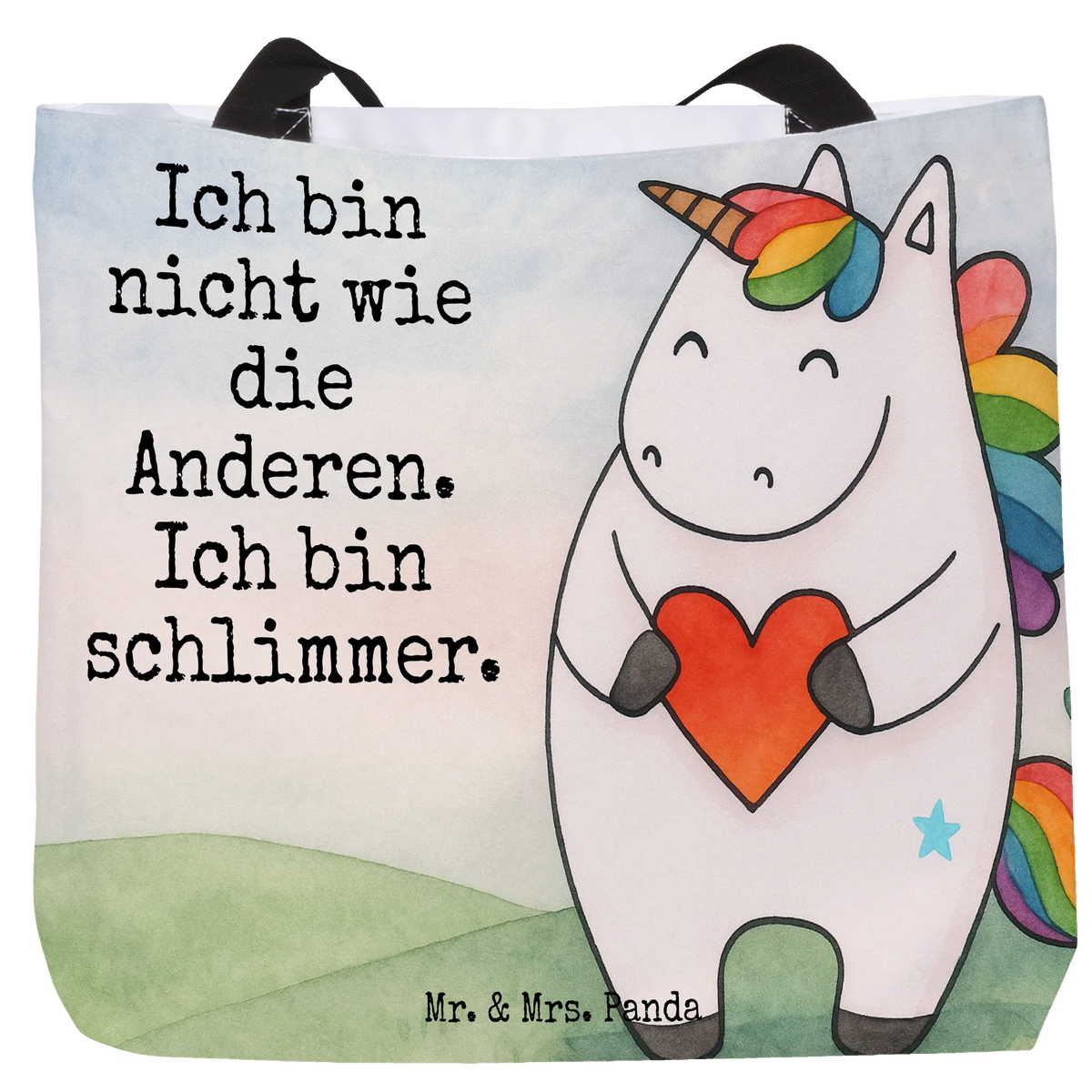 Shopper Einhorn Herz Design Stoffbeutel, Strandtasche, Tasche, Beutel, Pandatasche, Urlaubstasche, Schulbeutel, Einkaufstasche, City-Shopper, Unitasche, Tote Bag, studententasche, Alltagstasche, Tragebeutel, XL Tasche, Reisetasche, Büchertasche, Laptoptasche, Statement-Tasche, Tragetasche, Schultasche, Freizeittasche, Unicorn, Einhorn, Einhörner, Einhorn Deko, Bunt, böse, Witzig, Schlimm, Freundin, Lustig, Herz, Anders