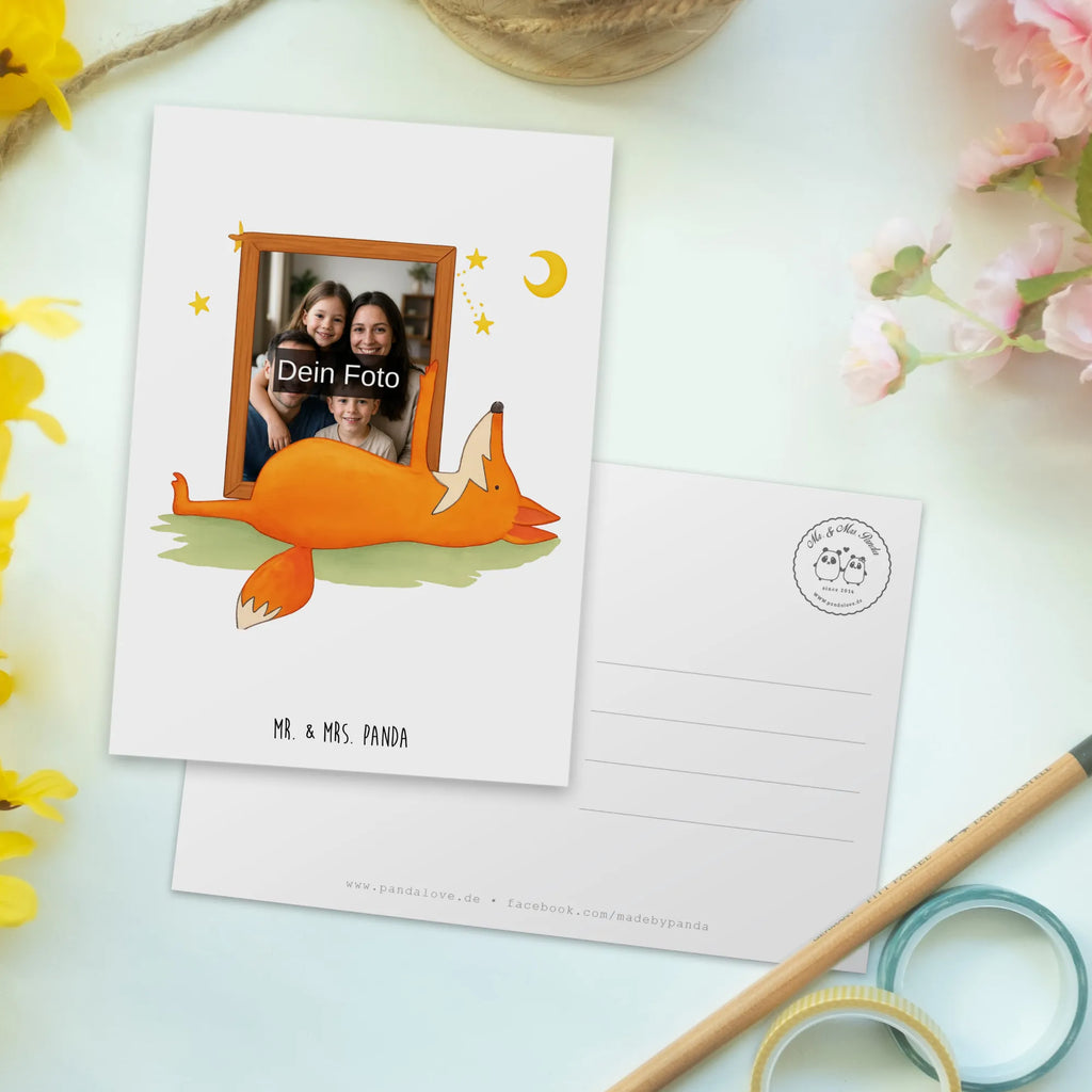 Personalisierte Foto Postkarte Fuchs Sterne Design Personalisierte Foto Postkarte, Fuchs, Füchse, tröstende Worte, Spruch positiv, Spruch schön, Romantik, Always Look on the Bright Side of Life