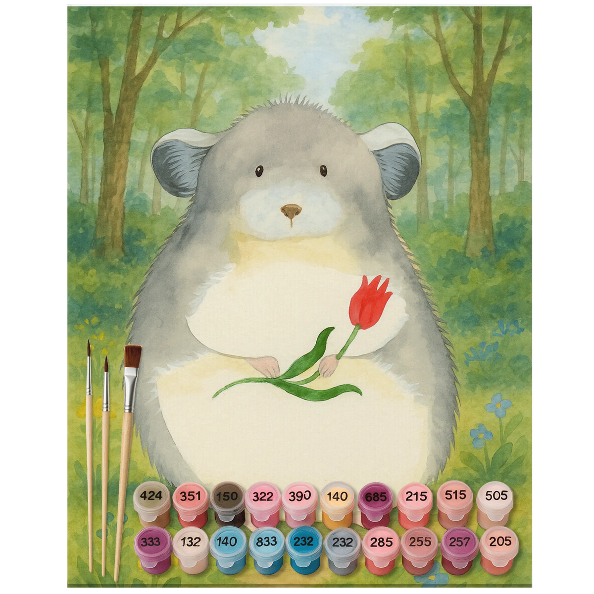 Paint by Numbers chinchilla flower Design card, gift ideas, gifts, small animals, cute, cute animal motives, hand drawn, funny sayings, good mood, special gifts, animal lover, office life, grief, heartache, being sad
