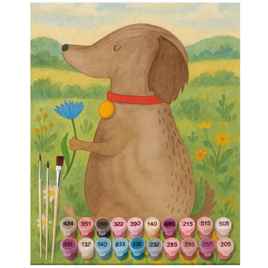 Malen nach Zahlen Hund Blume Design Ausmalbild, Kunstwerk, DIY, Malen, Kreativität, Baseln, Malen nach Zahlen, Künstler, Bastelidee, Hund, Hundemotiv, Haustier, Hunderasse, Tierliebhaber, Hundebesitzer, Sprüche, Frauchen, Hunde, Hundeliebe