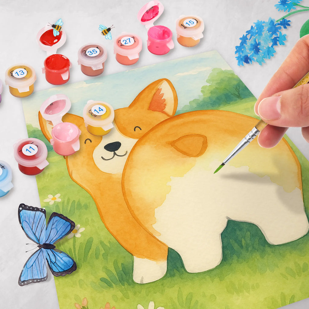 Malen nach Zahlen Corgi Po Design Künstler, Malen, Baseln, Bastelidee, Kunstwerk, Kreativität, Ausmalbild, DIY, Malen nach Zahlen, Hund, Hundemotiv, Haustier, Hunderasse, Tierliebhaber, Hundebesitzer, Sprüche, Hundeliebe, Spruch, Selbstliebe, Motivation, Corgie