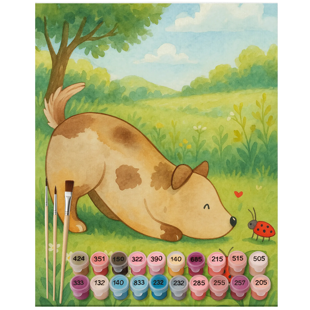 Paint by Numbers Dog ladybug Design Bastelidee, Kunstwerk, Ausmalbild, DIY, Malen, Malen nach Zahlen, Künstler, Baseln, Kreativität, Hund, Hundemotiv, Haustier, Hunderasse, Tierliebhaber, Hundebesitzer, Sprüche, Mischlinghund, Marienkäfer, Hundespruch, Mischling, Hunde