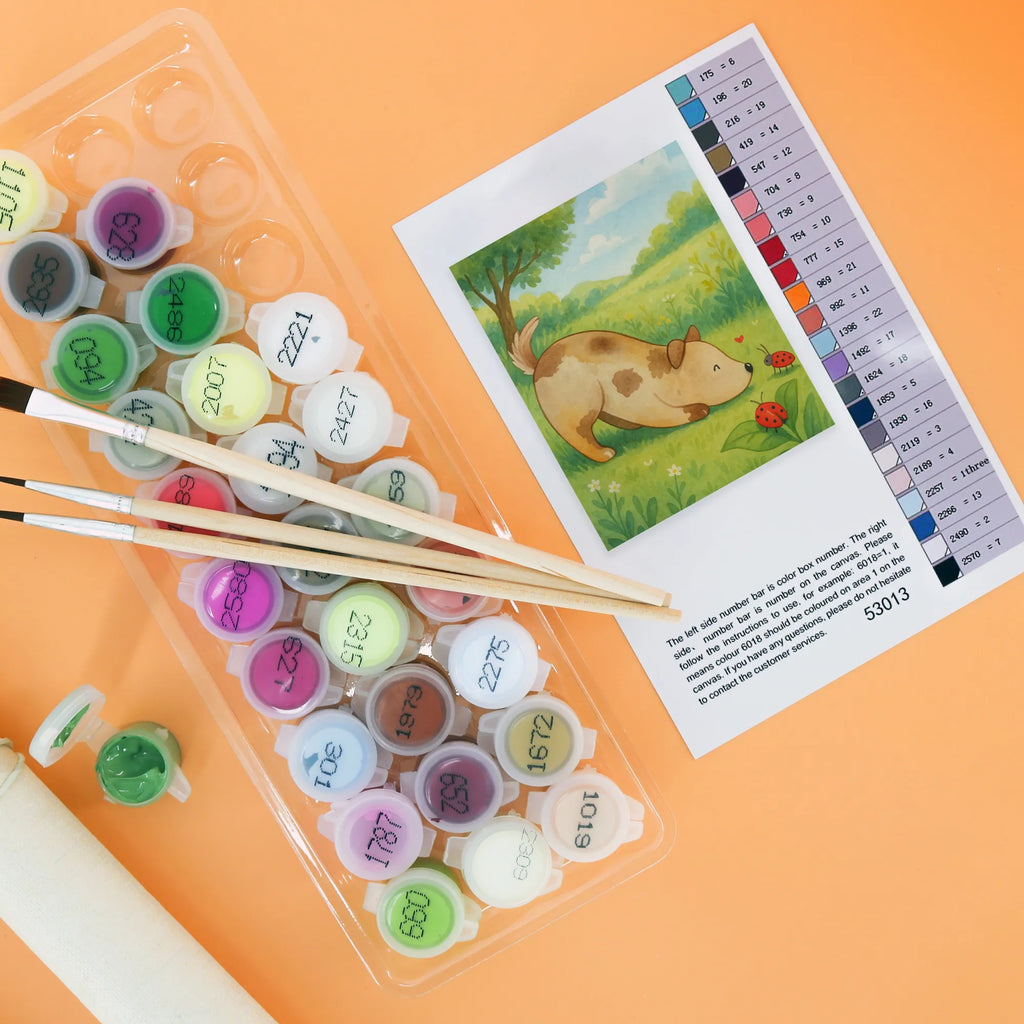 Paint by Numbers Dog ladybug Design Bastelidee, Kunstwerk, Ausmalbild, DIY, Malen, Malen nach Zahlen, Künstler, Baseln, Kreativität, Hund, Hundemotiv, Haustier, Hunderasse, Tierliebhaber, Hundebesitzer, Sprüche, Mischlinghund, Marienkäfer, Hundespruch, Mischling, Hunde