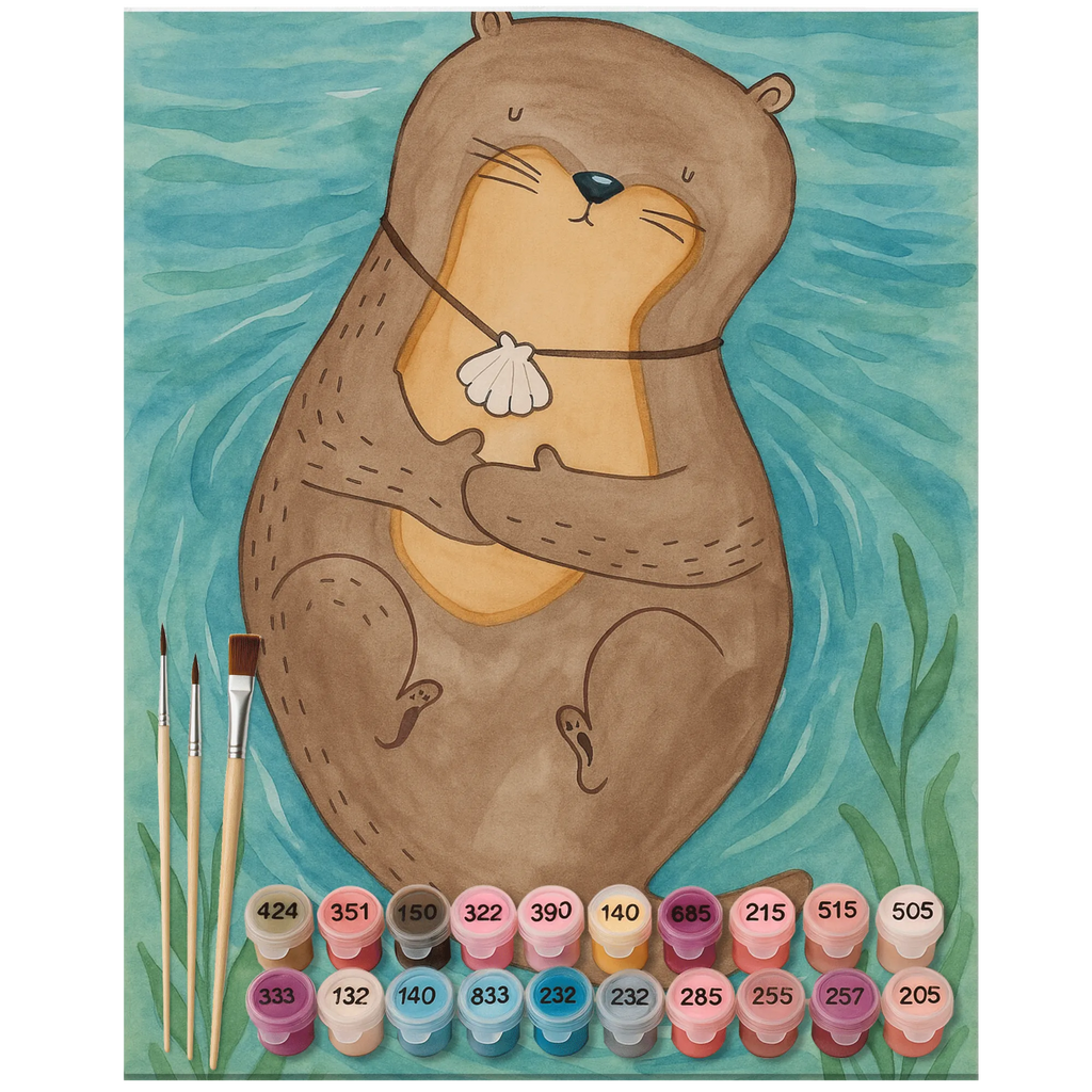 Malen nach Zahlen Otter Muschel Design Malen nach Zahlen, Ausmalbild, Kunstwerk, Otter, Fischotter, Seeotter, Otterliebe, Motivation, grübeln, Tagträumen, Büro, träumen