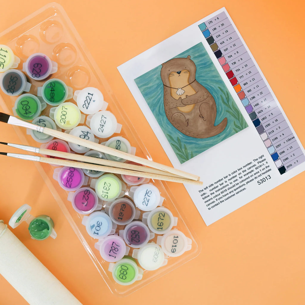 Malen nach Zahlen Otter Muschel Design Malen nach Zahlen, Ausmalbild, Kunstwerk, Otter, Fischotter, Seeotter, Otterliebe, Motivation, grübeln, Tagträumen, Büro, träumen