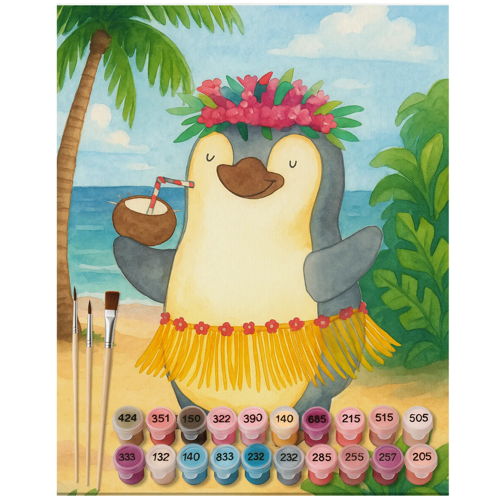 Malen nach Zahlen Pinguin Kokosnuss Design Künstler, Baseln, Malen, Malen nach Zahlen, Kunstwerk, DIY, Ausmalbild, Kreativität, Bastelidee, Pinguin, Pinguine, Aloha, Urlaub, Kokosnuss, Hawaii