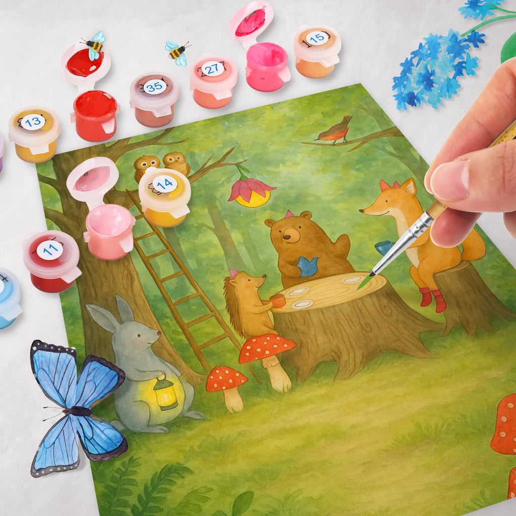 Malen nach Zahlen Waldtiere Picknick Design Ausmalbild, Künstler, Kunstwerk, Kreativität, Bastelidee, DIY, Baseln, Malen, Malen nach Zahlen, Tiermotive, Gute Laune, lustige Sprüche, Tiere, Wald, Igel, Picknick, Eichhörnchen, Hase, Maus, Fuchs, Waldtiere