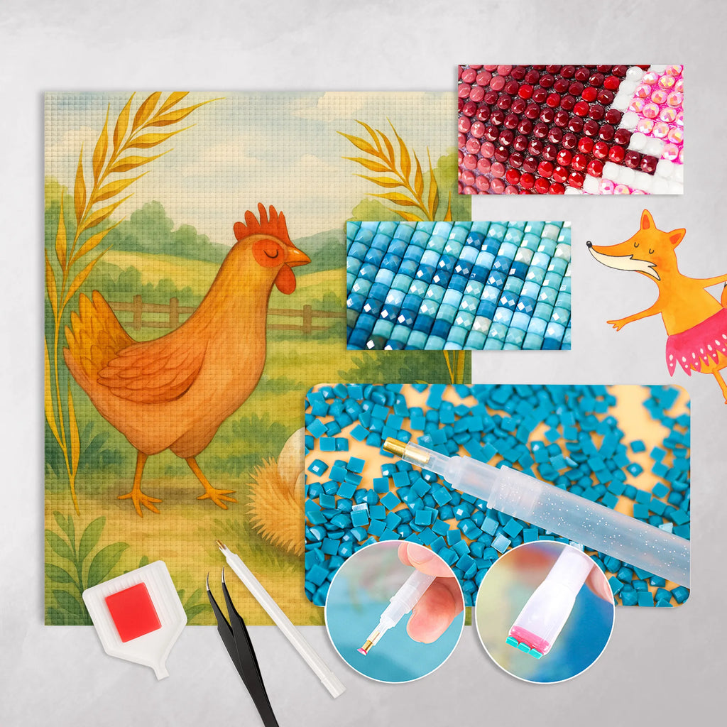 Obraz diamentowy kurczak Dumny Design Gospodarstwo, zwierzęta gospodarskie, rolnik, rolniczka