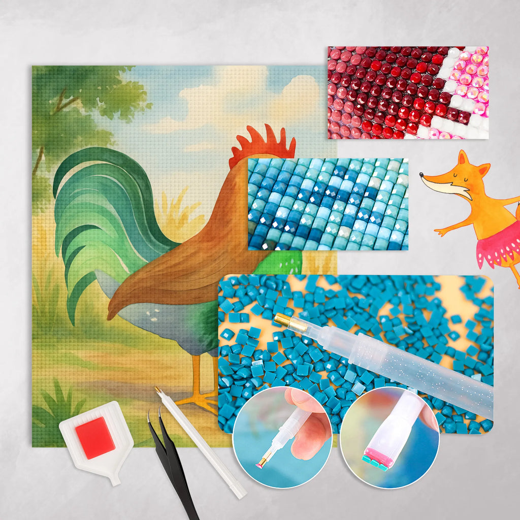 Diamond Painting Faucet grain Design farm, farm animals, animals, hen, eggs, nature, corn, cock