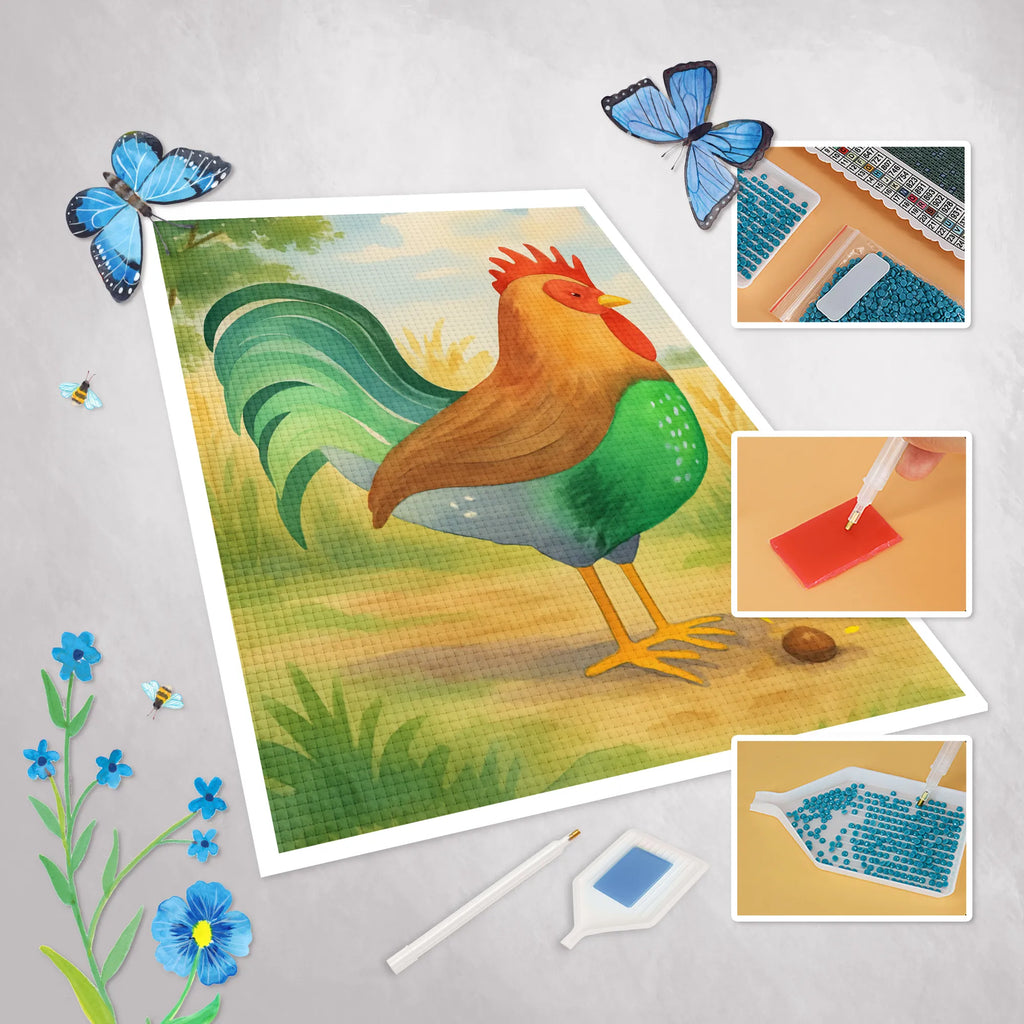 Diamond Painting Faucet grain Design farm, farm animals, animals, hen, eggs, nature, corn, cock