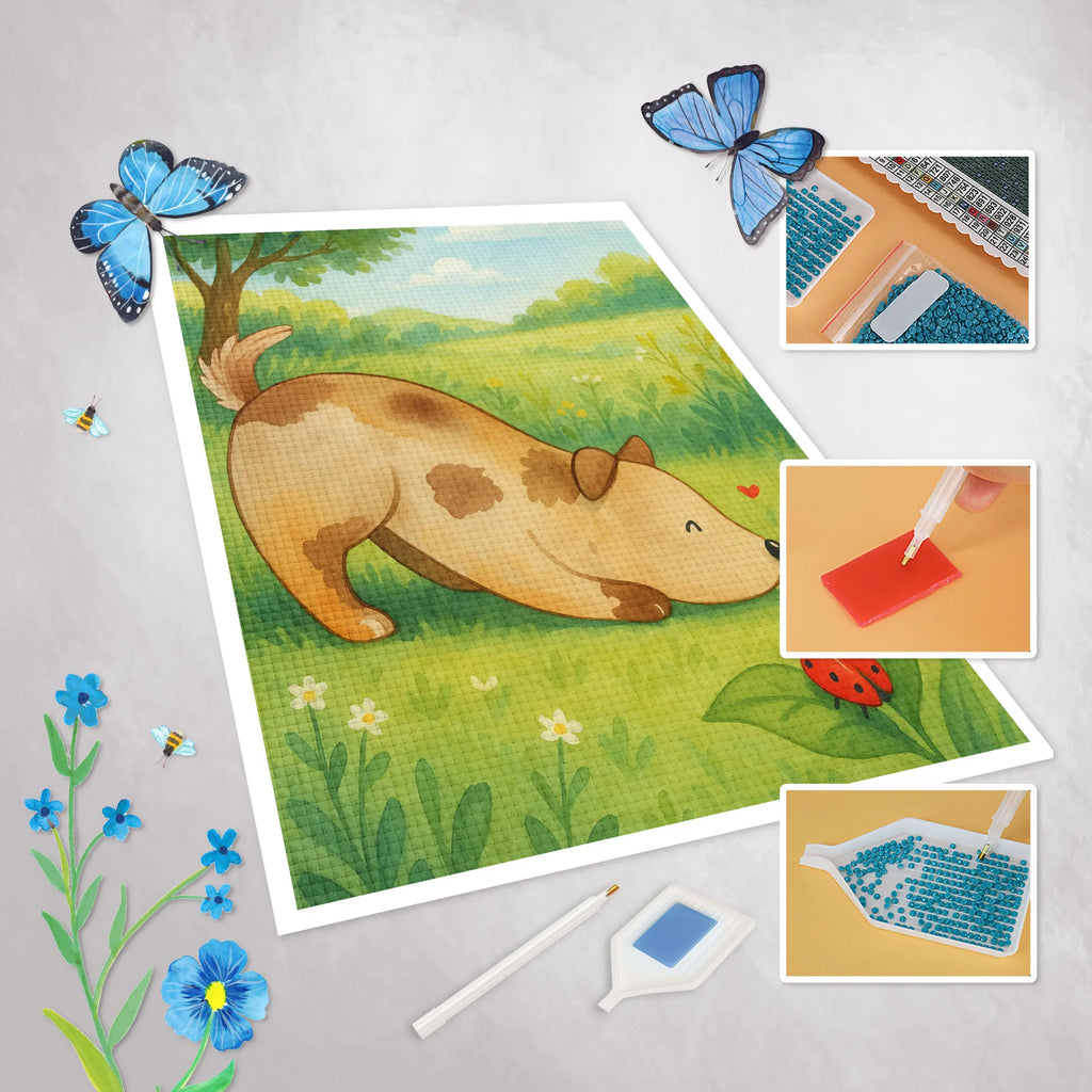 Diamond Painting Hund Marienkäfer Design Kristallbild, Kreativität, DIY, Diamond Painting, Hund, Hundemotiv, Haustier, Hunderasse, Tierliebhaber, Hundebesitzer, Sprüche, Hundespruch, Mischling, Mischlinghund, Marienkäfer, Hunde