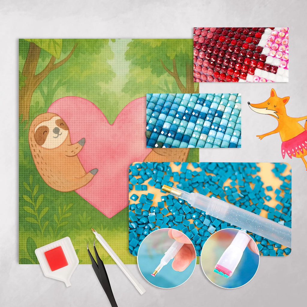 Obraz diamentowy leniwce Serce Design Miłość, partner, przyjaciel, przyjaciółka, mąż, żona, wesele, zaręczyny, prośba o rękę, prezent miłosny, rocznica, dzień ślubu