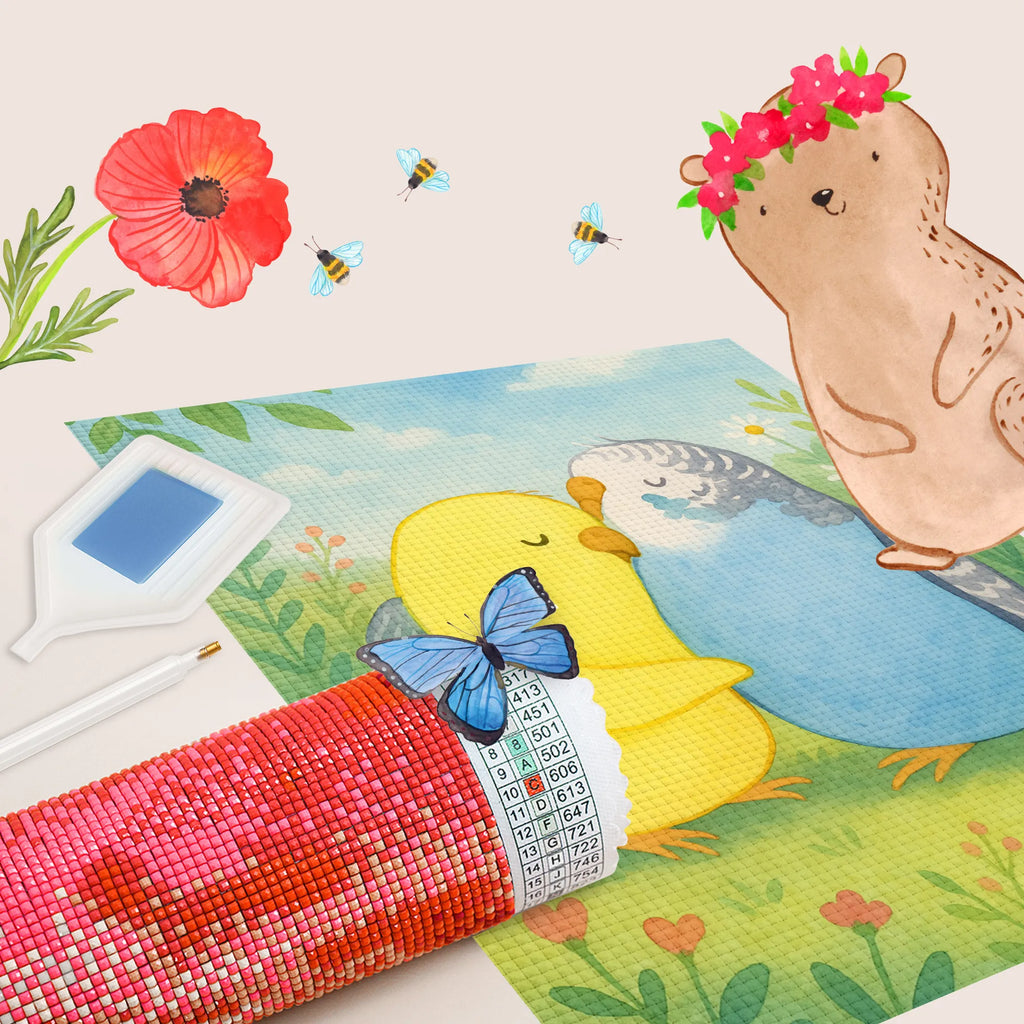 Diamond Painting Parakeets in love Design Love, Loving, Two, Together, Marriage, Engagement, Proposal of marriage, Love gift, gift for her, gift for him, anniversary gift, closeness, birds, trust, budgie, cuddling, love