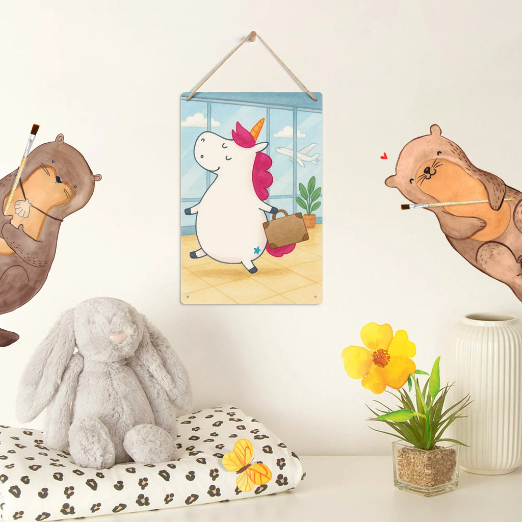 Metalowy szyld do malowania po numerach Jednorożec walizka Design Jednorożec, jednorożce, dekoracje jednorożca, jednorożec