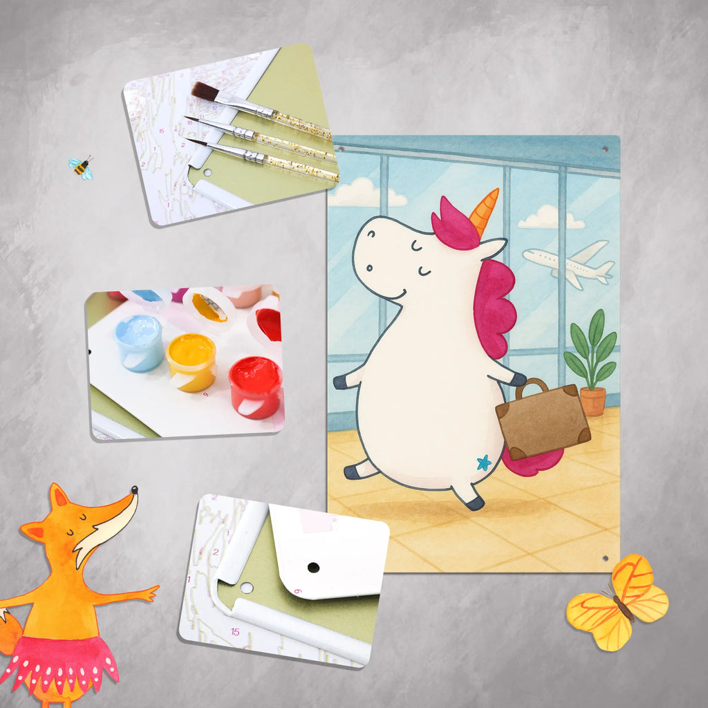 Metalowy szyld do malowania po numerach Jednorożec walizka Design Jednorożec, jednorożce, dekoracje jednorożca, jednorożec