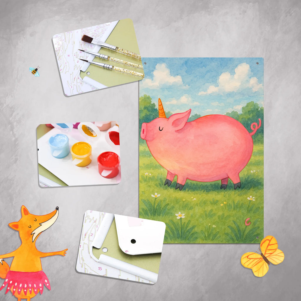 Metalowy szyld do malowania po numerach jednorożec świnia Design Jednorożec, jednorożce, dekoracje jednorożca, jednorożec