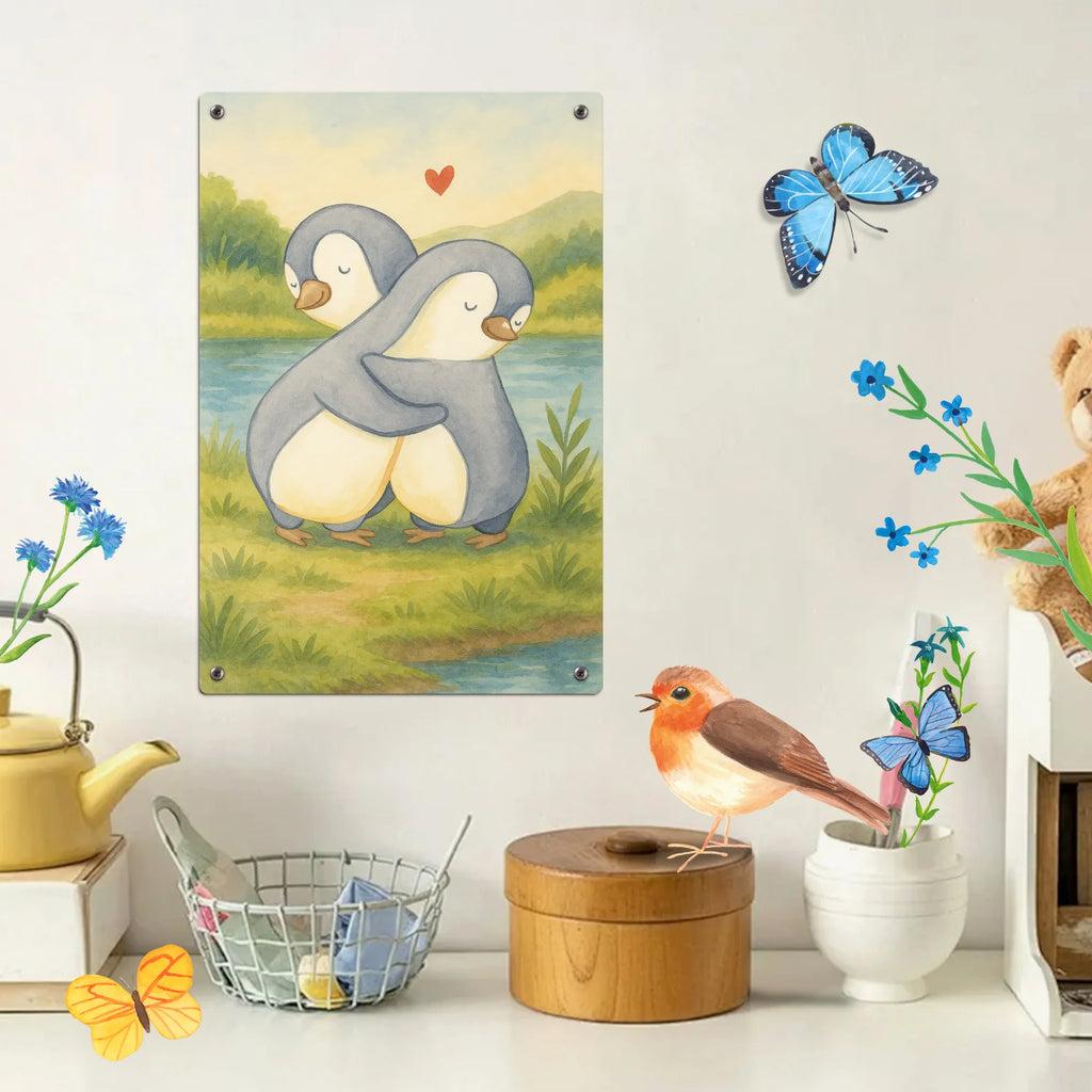 Metalowy szyld do malowania po numerach Pingwiny Przytulanie Design Miłość, partner, przyjaciel, przyjaciółka, mąż, żona, wesele, zaręczyny, prośba o rękę, prezent miłosny, rocznica, dzień ślubu