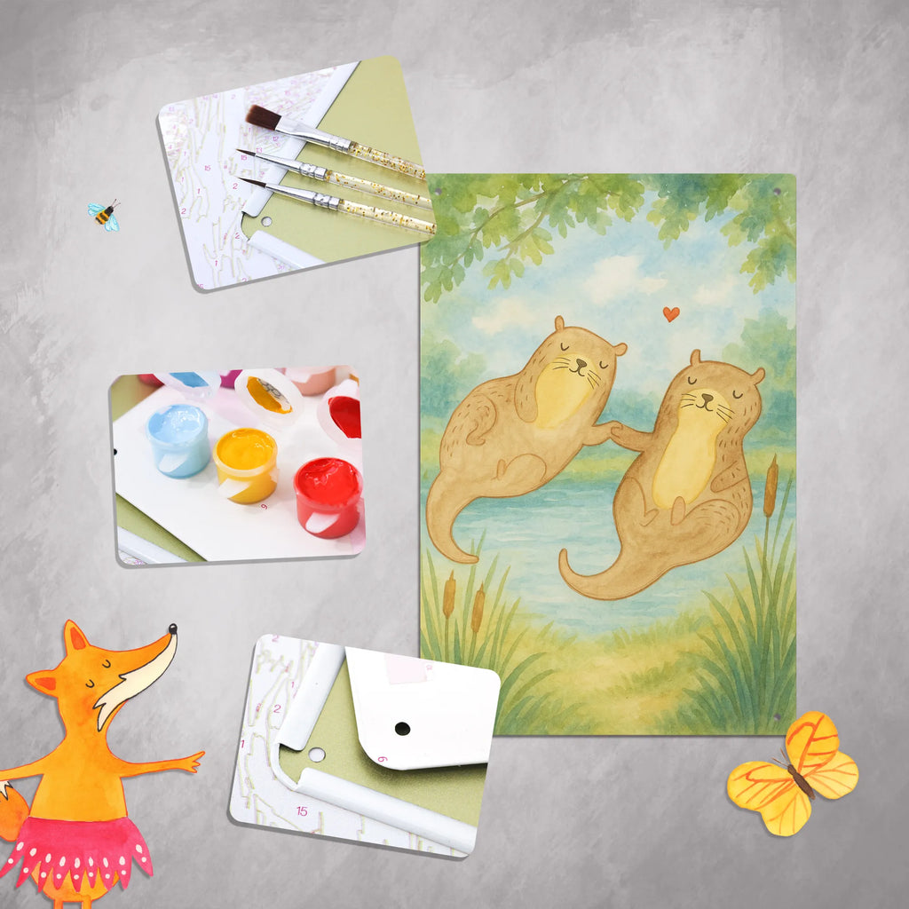 Paint by Numbers Metal Sign otter holding hands Design otter, marten, sea otter, European otter, water mammal, aquatic animal, baby otter, predator, water, otter gifts, animal lover, gift ideas for animal lovers, animal, mammal, water animal, gifts for people in love, Otter Sea Otter Lake Otter