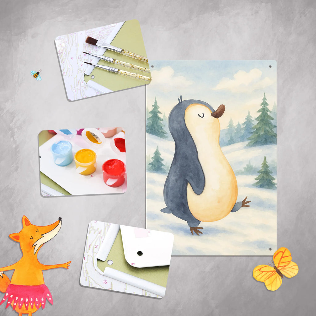 Metalowy szyld do malowania po numerach Pingwin maszerować Design Pinguin