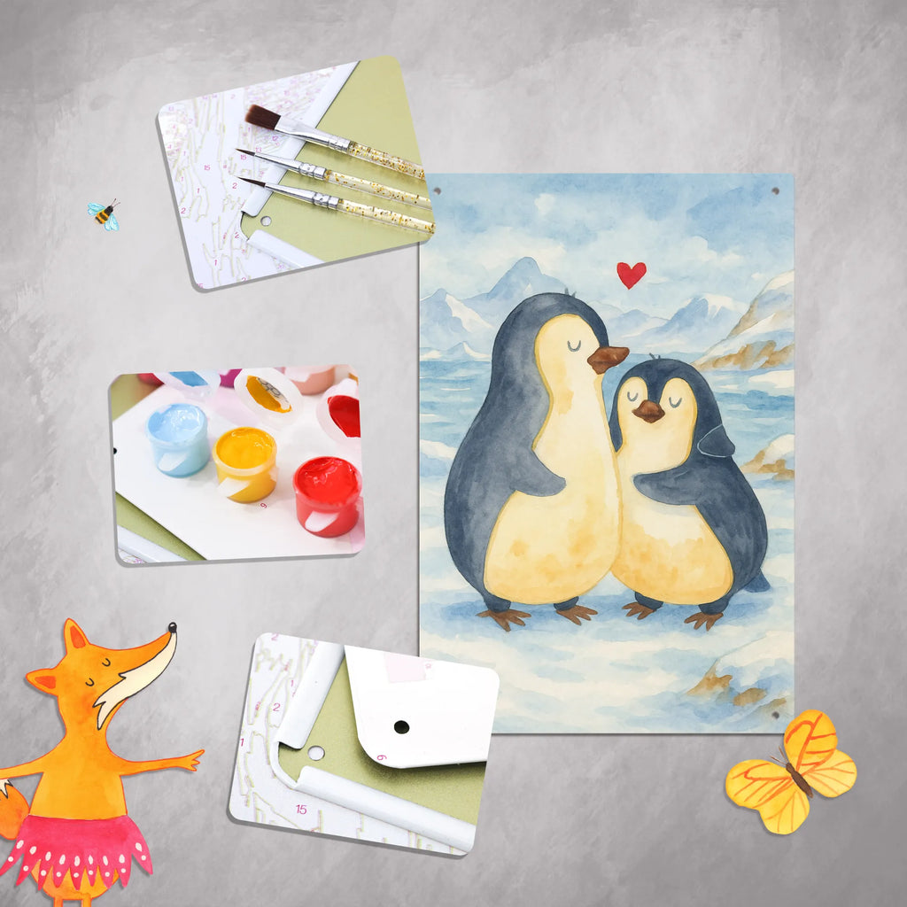 Metalowy szyld do malowania po numerach Pingwin przytulać Design Pinguin