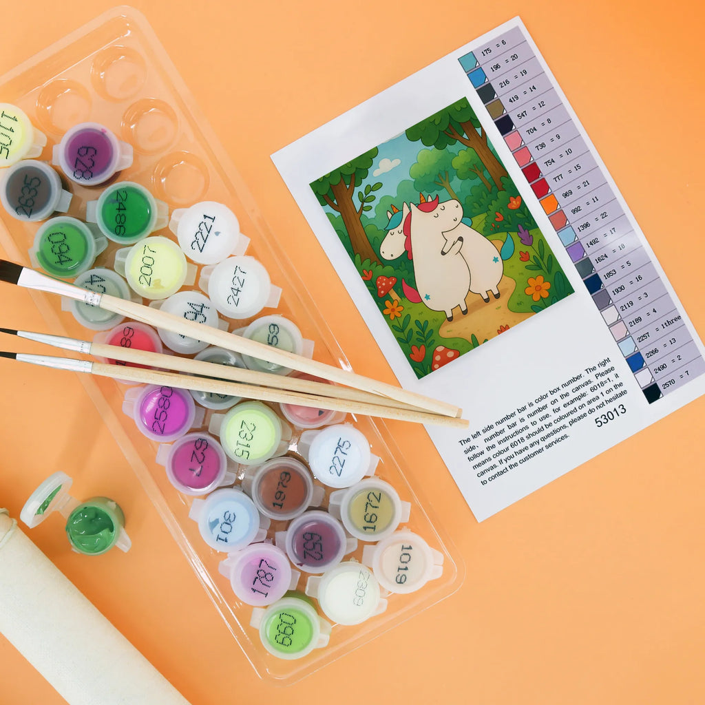 Paint by Numbers unicorns Embrace Design Kunstwerk, Malen nach Zahlen, Baseln, Ausmalbild, Kreativität, Malen, DIY, Künstler, Bastelidee, Einhorn, Einhörner, Einhorn Deko, Unicorn, BFF, Geschwister, Familie, Sister, Freundinnen, Schwester, Schwestern, Freundin, Liebe