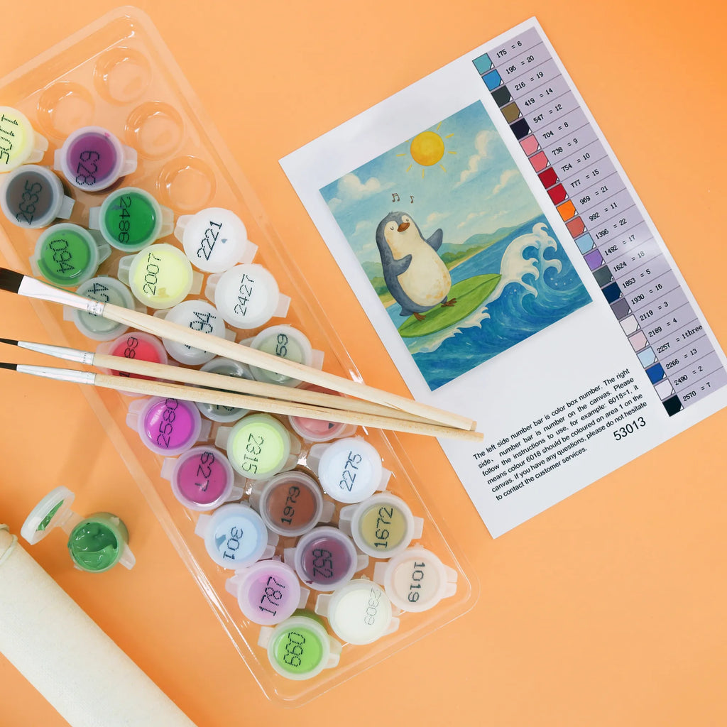 Paint by Numbers Penguin surfer Design Penguin, North Pole, Winter, Penguins, Portugal, surfers, waves, surfing, penguins, wave riding, Hawaii, holidays