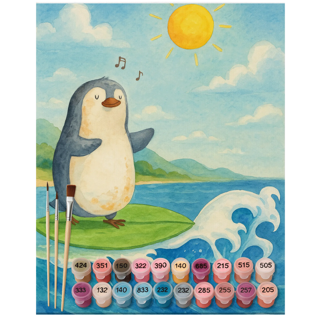 Paint by Numbers Penguin surfer Design Penguin, North Pole, Winter, Penguins, Portugal, surfers, waves, surfing, penguins, wave riding, Hawaii, holidays