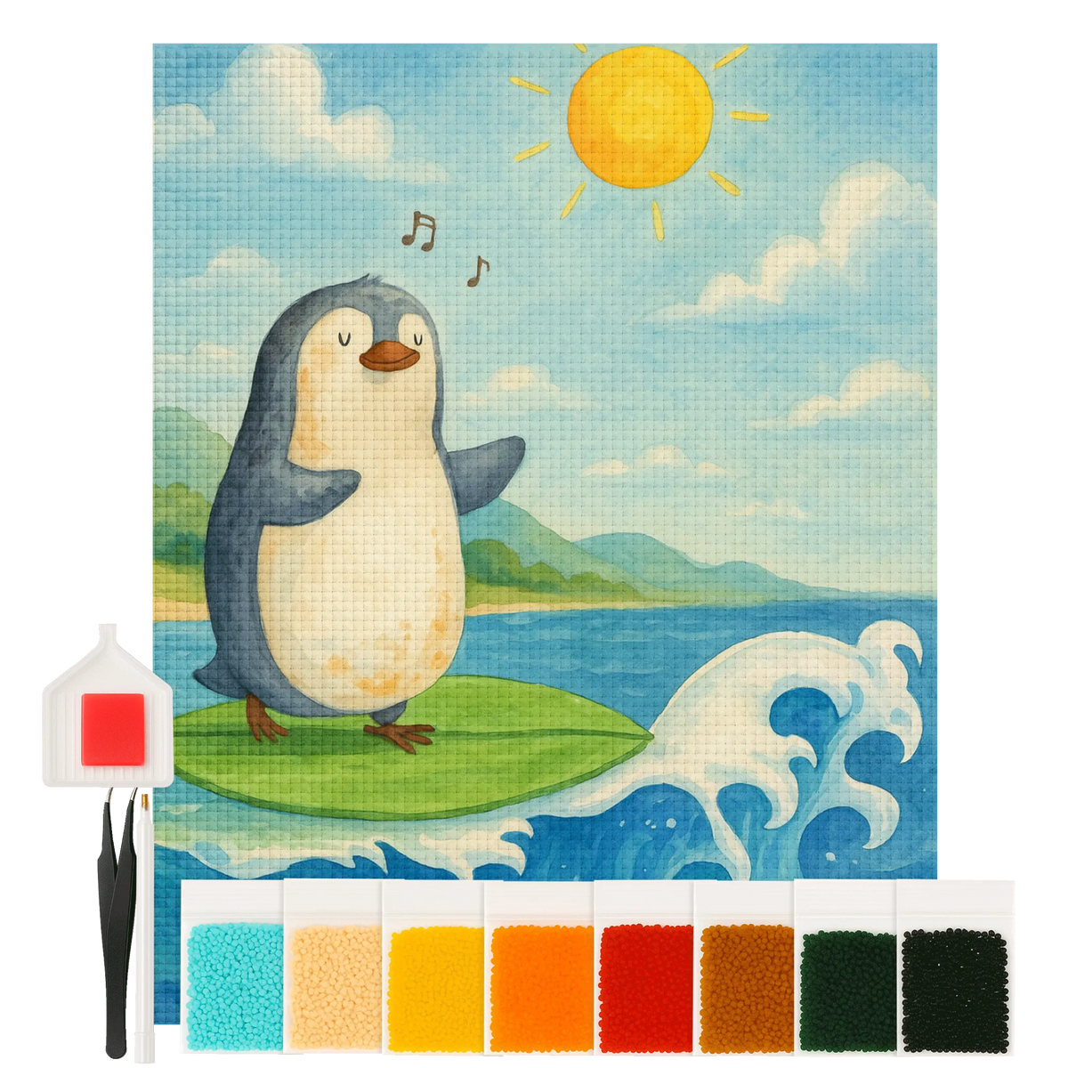 Obraz diamentowy Pingwin surfista Design Pinguin