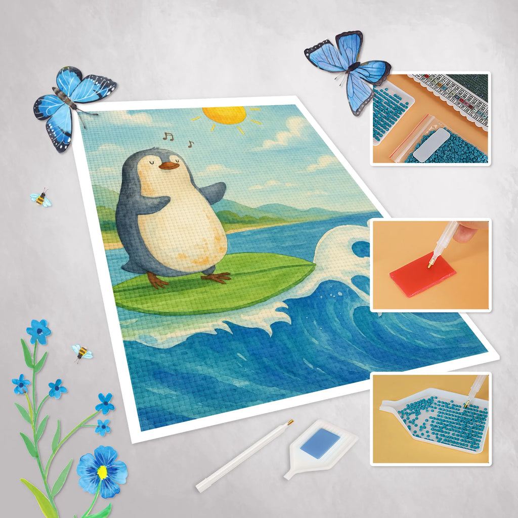 Diamond Painting Penguin surfer Design Penguin, North Pole, Winter, Penguins, surfing, Portugal, Hawaii, holidays, wave riding, waves, surfers, penguins