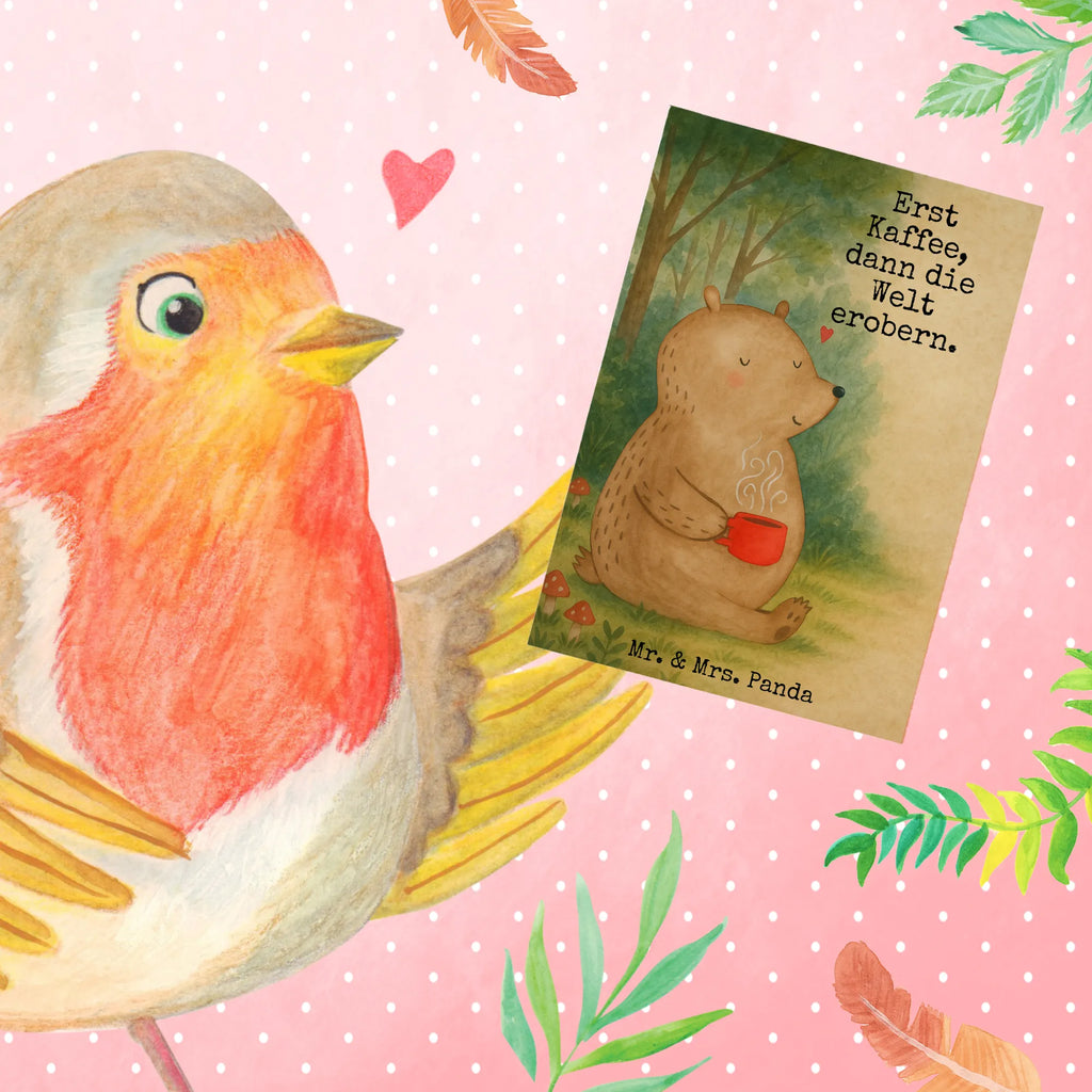 Grußkarte Bär Kaffee Design Grußkarte, Klappkarte, Einladungskarte, Glückwunschkarte, Hochzeitskarte, Geburtstagskarte, Karte, Ansichtskarten, Bär, Teddy, Teddybär, Kaffee, Coffee, Bären, guten Morgen, Morgenroutine, Welt erobern, Welt retten, Motivation