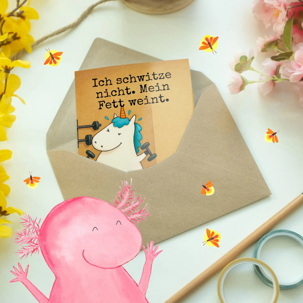 Grußkarte Einhorn Fitness Design Grußkarte, Klappkarte, Einladungskarte, Glückwunschkarte, Hochzeitskarte, Geburtstagskarte, Karte, Ansichtskarten, Einhorn, Einhörner, Einhorn Deko, Unicorn, Gym, Fitness, Fitnessstudio, Diät, Abnehmen, Sport, Pumpen, Geräte, Sixpack