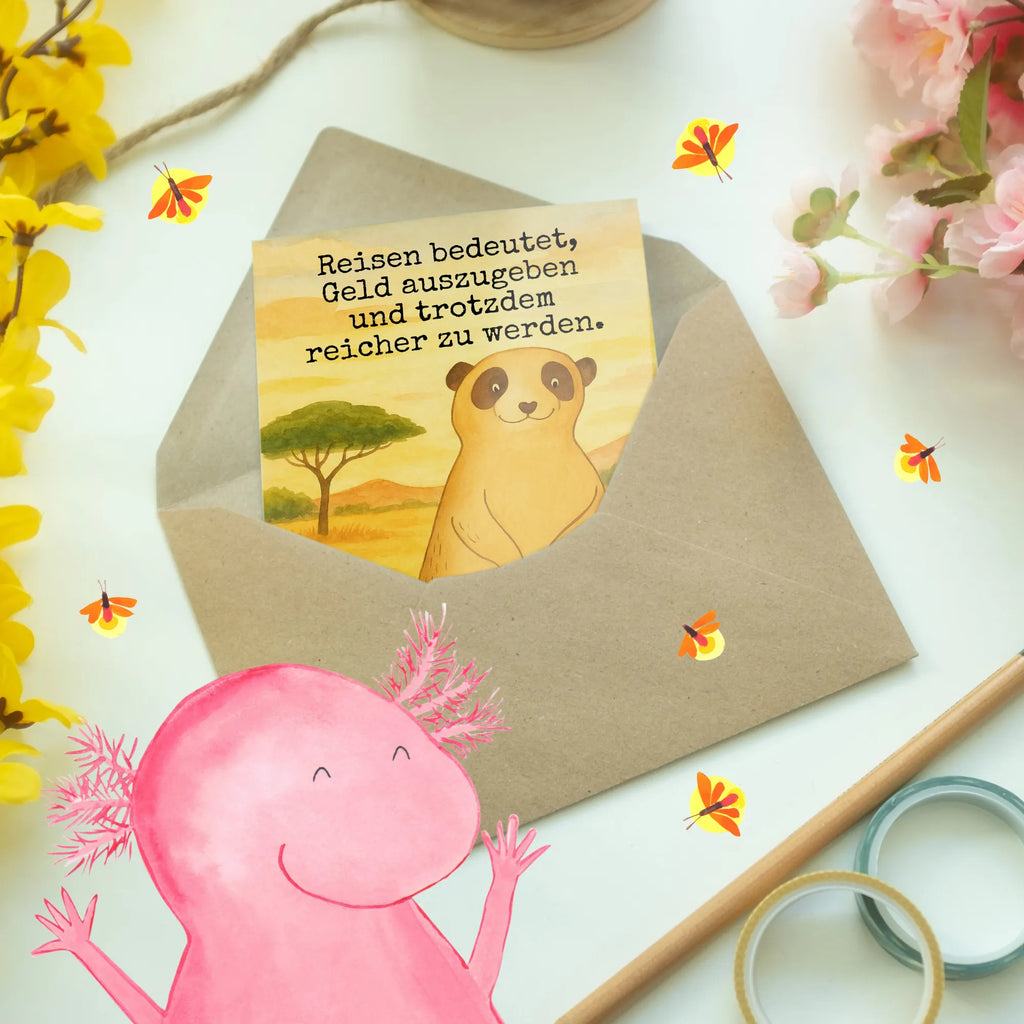 Grußkarte Erdmännchen Design Grußkarte, Klappkarte, Einladungskarte, Glückwunschkarte, Hochzeitskarte, Geburtstagskarte, Karte, Ansichtskarten, Afrika, Wildtiere, Erdmännchen, Reisen, Spruch, Weltreise, Afrikareise, Roadtrip, Traveling