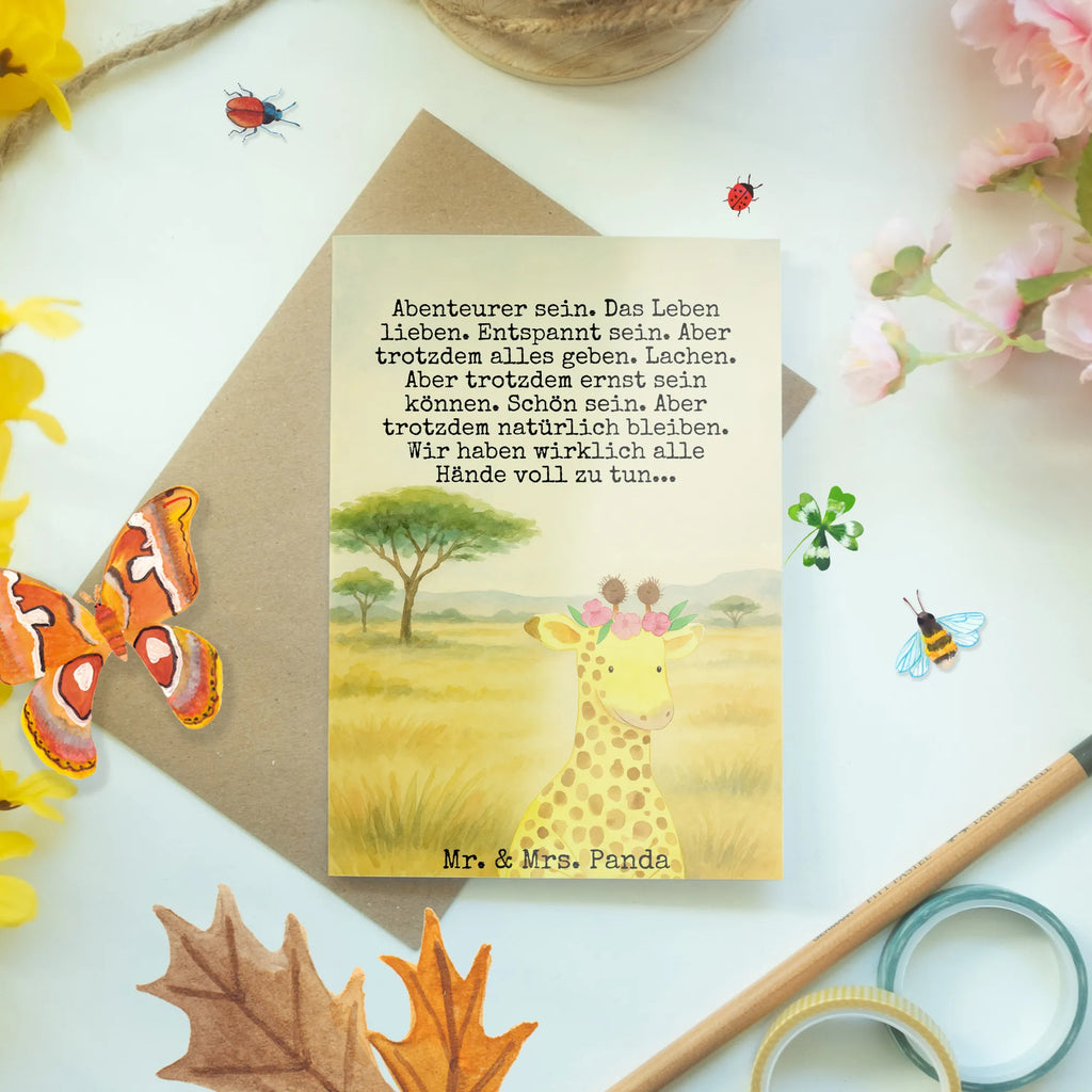 Grußkarte Giraffe Blumenkranz Design Grußkarte, Klappkarte, Einladungskarte, Glückwunschkarte, Hochzeitskarte, Geburtstagskarte, Karte, Ansichtskarten, Afrika, Wildtiere, Giraffe, Blumenkranz, Abenteurer, Selbstliebe, Freundin