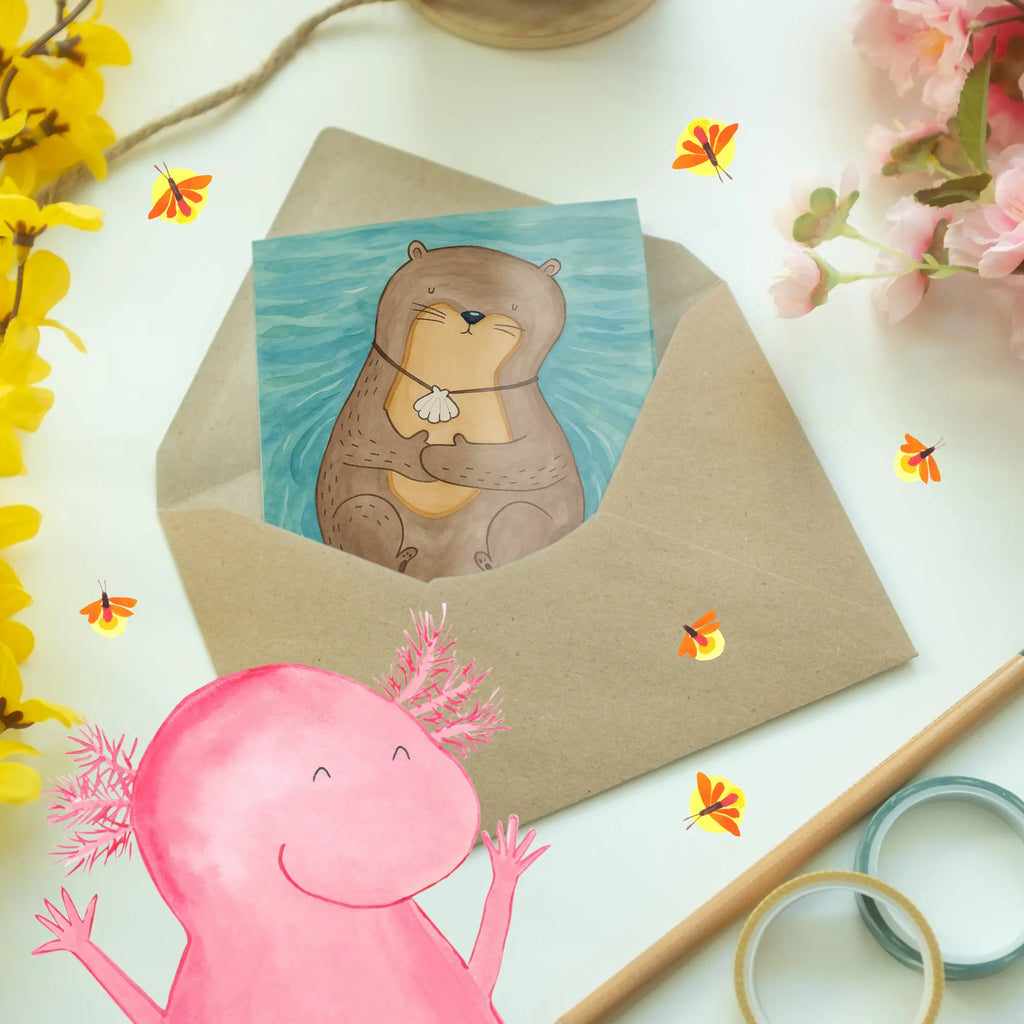Greetings card otter shell Design Grußkarte, Klappkarte, Einladungskarte, Glückwunschkarte, Hochzeitskarte, Geburtstagskarte, Karte, Ansichtskarten, Otter, Fischotter, Seeotter, Otterliebe, grübeln, träumen, Motivation, Tagträumen, Büro
