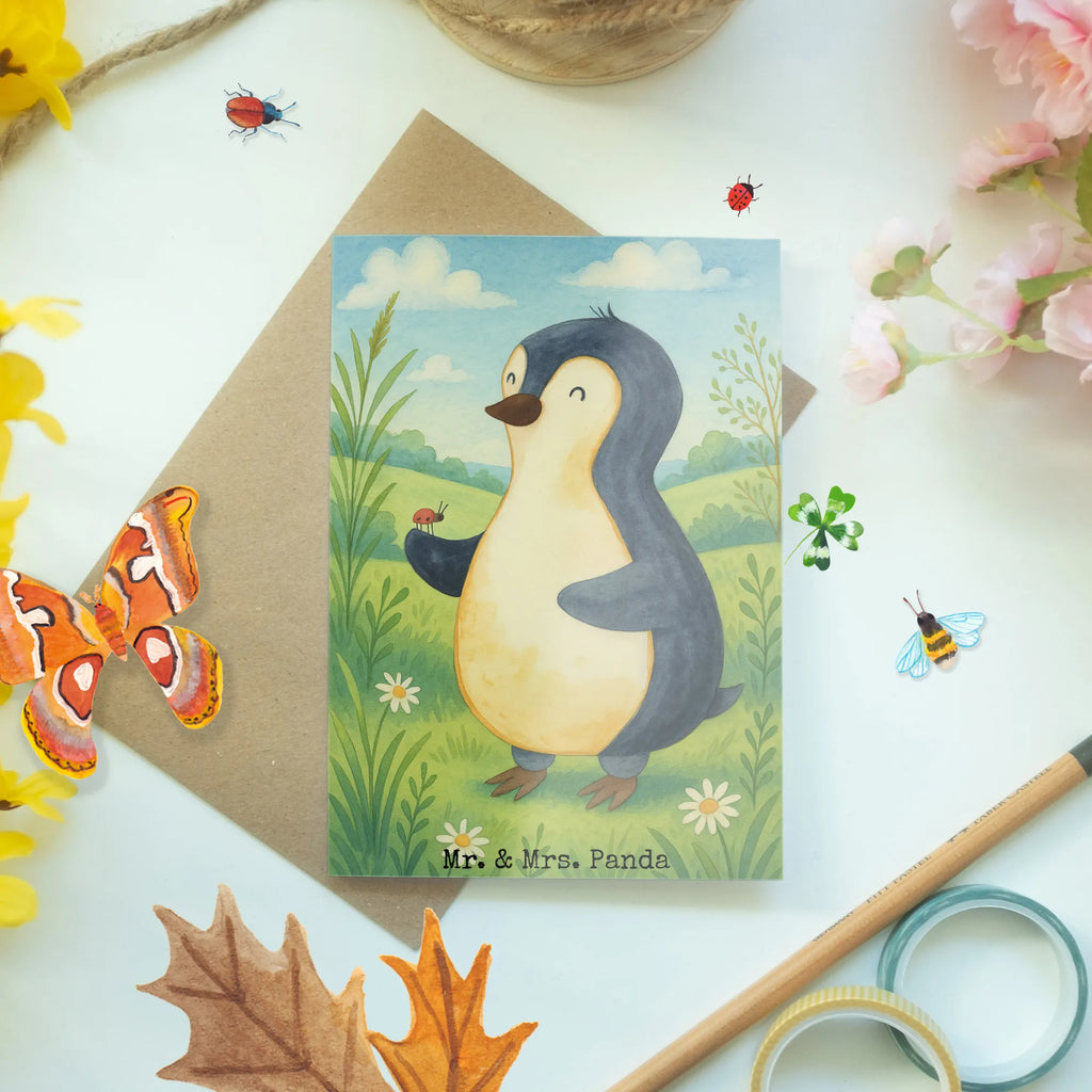 Kartka okolicznościowa Pingwin biedronka Design Ansichtskarten, Klappkarte, Geburtstagskarte, Hochzeitskarte, Glückwunschkarte, Grußkarte, Einladungskarte, Karte, Pinguin, Lebensfreude, Pinguine, Glück, Wunder, Liebe, Marienkäfer, Freude