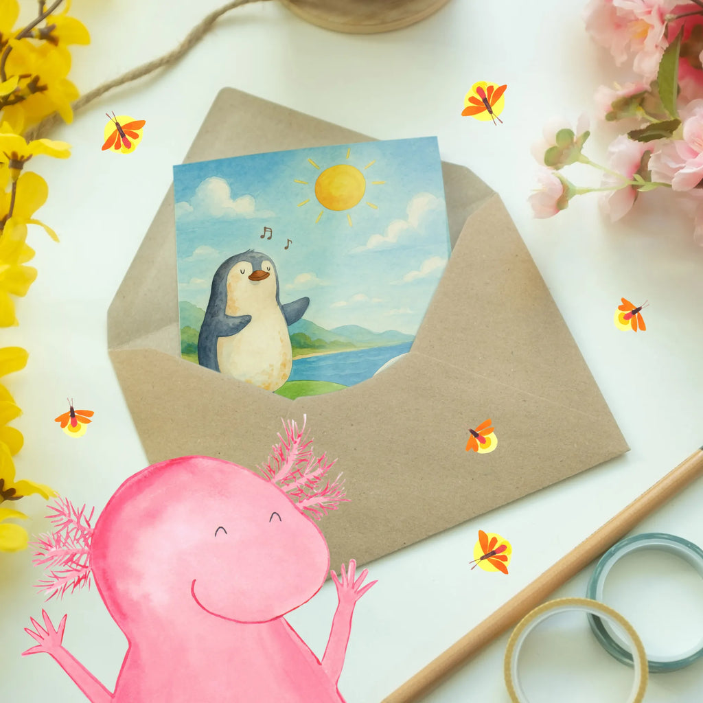 Greetings card Penguin surfer Design Grußkarte, Klappkarte, Einladungskarte, Glückwunschkarte, Hochzeitskarte, Geburtstagskarte, Karte, Ansichtskarten, Pinguin, Pinguine, surfen, Surfer, Hawaii, Urlaub, Wellen, Wellen reiten, Portugal