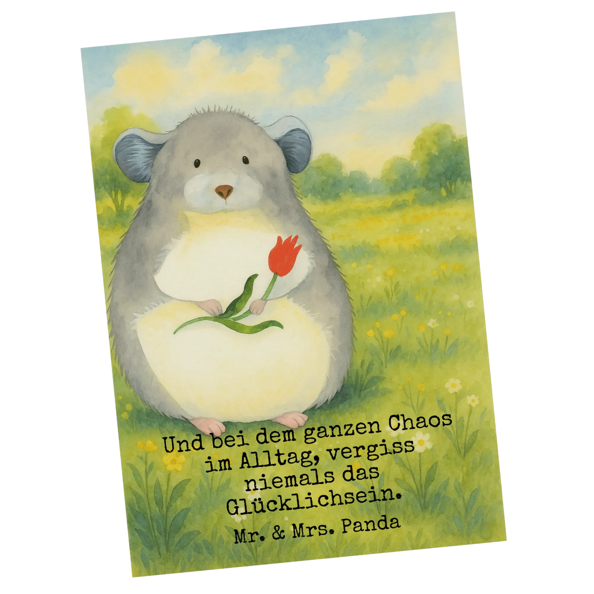 Postkarte Chinchilla Blume Design spruchkarte, Postkarten, bildkarte, Fotokarte, Designkarte, Kunstkarten, Ansichtskarten, Motivkarte, Ansichtskarte, Grußkarte, Postkarte, einzelkarte, kunstkarte, Lustige Sprüche, Tiere, Tiermotive, Gute Laune, Chinchilla, traurig sein, Büroalltag, Kummer, Glücklichsein, Büro, Chinchillas, Depressionen, Chaos, Liebeskummer