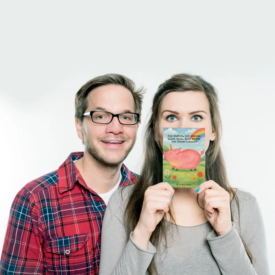 Postkarte Einhorn Schwein Design