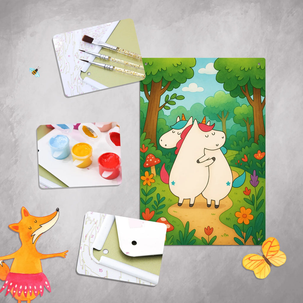 Metalowy szyld do malowania po numerach Jednorożce Przytulanie Design Jednorożec, jednorożce, dekoracje jednorożca, jednorożec