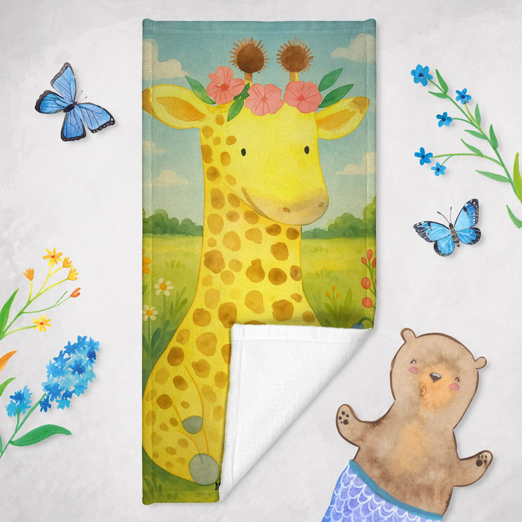 70 x 140 ręcznik żyrafa Wieniec kwiatów Design Duschtuch, Badetuch, Strandtuch, Saunatuch, Kinder Handtuch, Afrika, Wildtiere, Giraffe, Blumenkranz, Abenteurer, Selbstliebe, Freundin